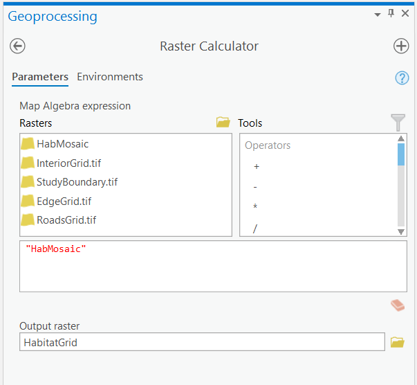 Screenshot Raster Calculator