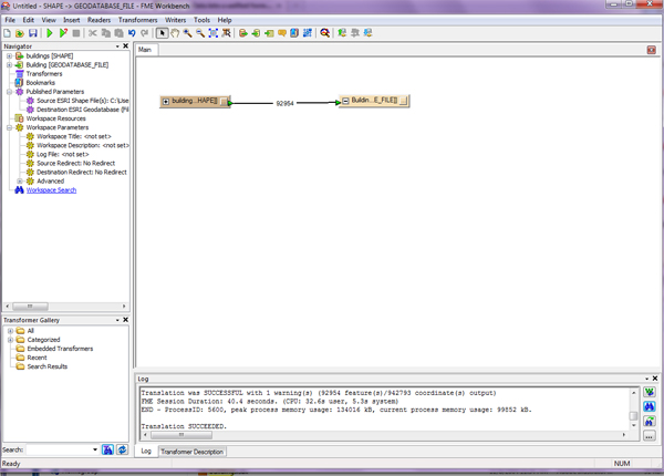 Screen capture showing the FME WorkBench Desktop