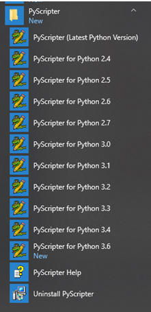 screenshot of all the different python versions