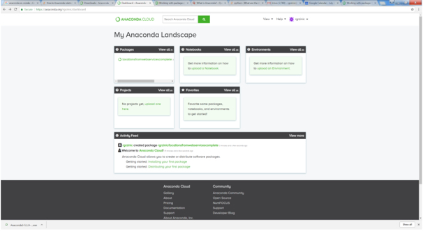 Screenshot of anaconda website tab or personilized anaconda landscape