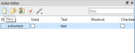 see caption. screenshot of action editor highlighting the next button and showing a new action: actiontest