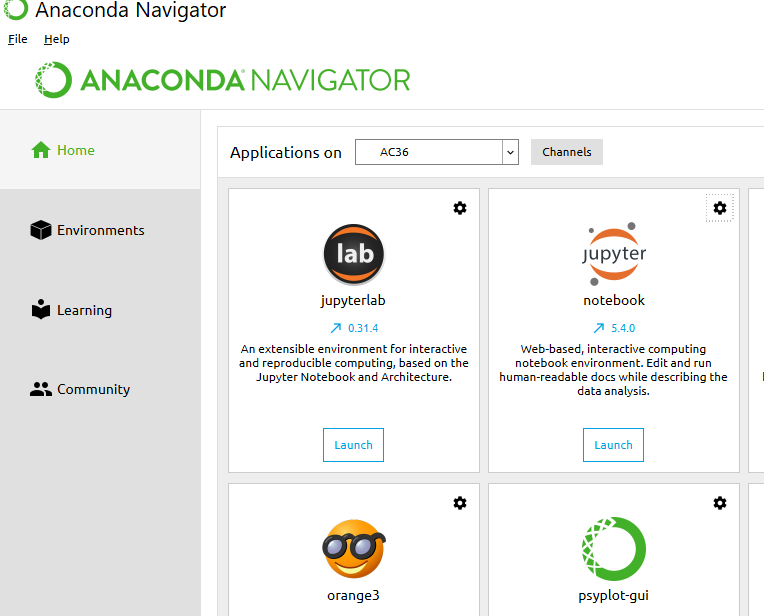screen capture to show a line item for the Jupyter Notebook in the Anaconda Navigator
