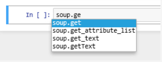 screenshot of code "soup.ge" with a popup menu suggestion .get, .get_attribute etc