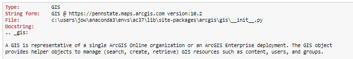 screenshot of code produced by the gis? command 