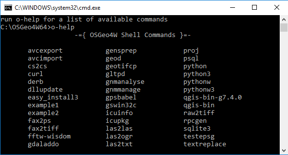 screenshot of o-help command code