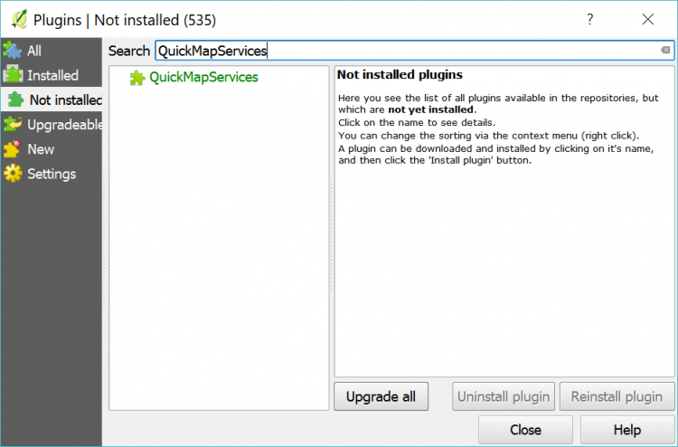 Screenshot of not installed plugins in the plugin window