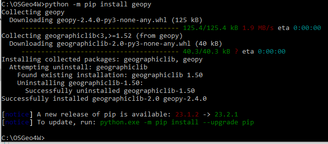 screenshot of OSGeo4W shell download 