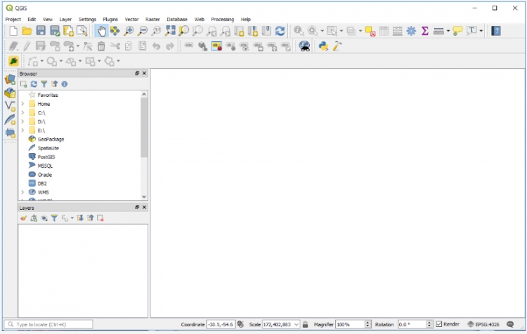screenshot of qgis opening blank screen