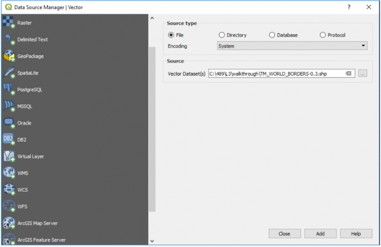screenshot of data source manager window for adding a source