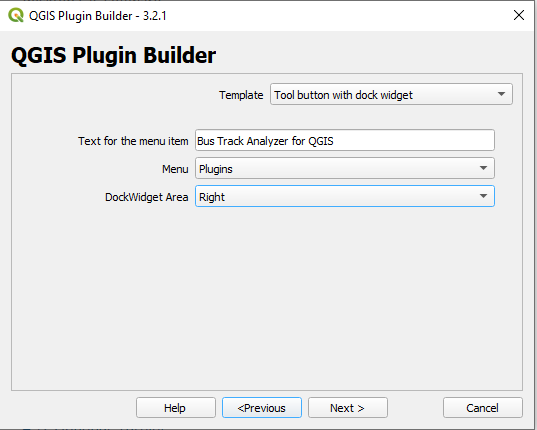  Screenshot of plugin builder with template selection--see caption