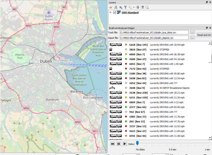  Screenshot of map next to window with individual bus information 