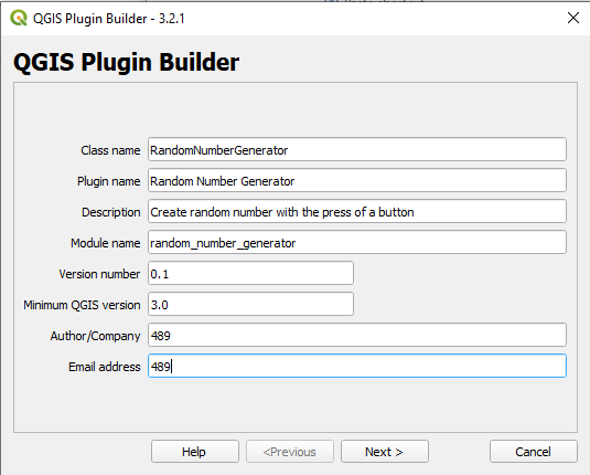 screenshot of qgis plugin builder first dialog window