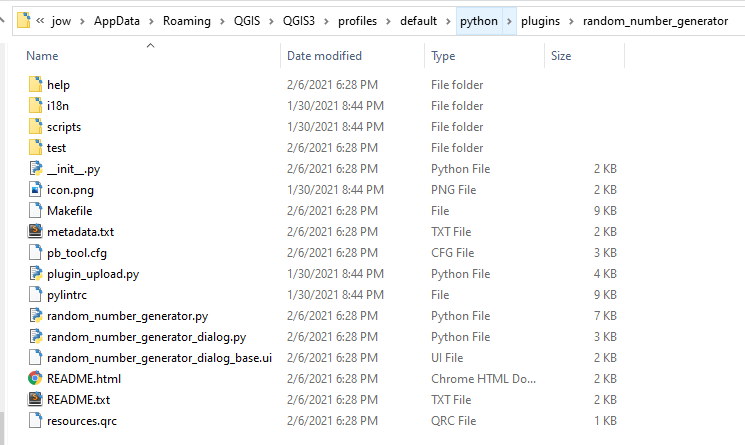 screenshot of plugin folder