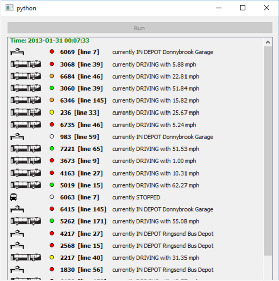  Screenshot of bus tracker showing location or driving speed of each line
