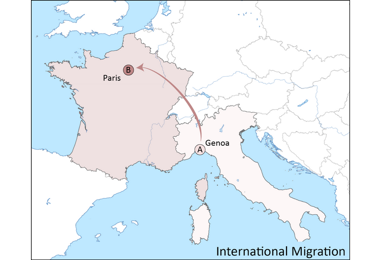 graphic showing internal migration from Genoa Italy to Paris France