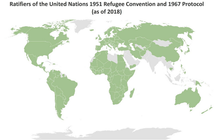 Map of countries that ratified the 1951 Refugee Convention and 1967 Protocol