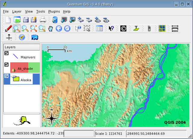 Screenshot of a very early build of Quantum GIS.