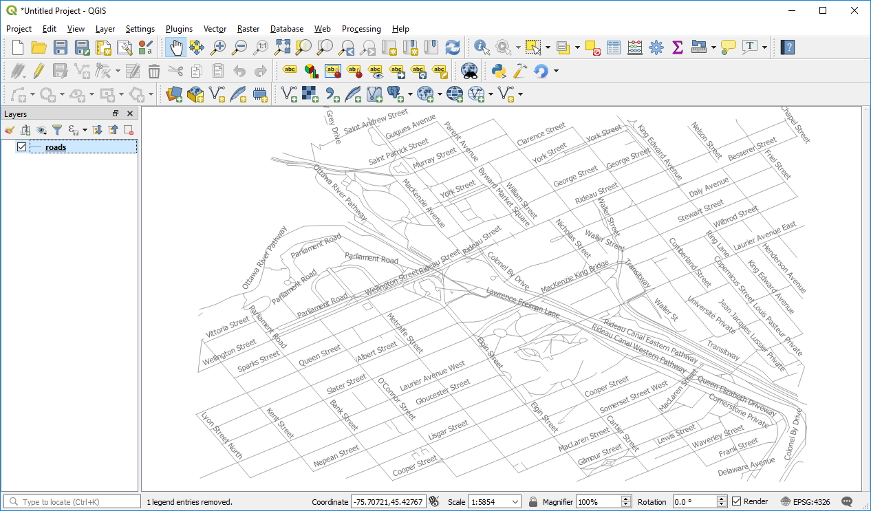  Screen capture: Labeled roads layer