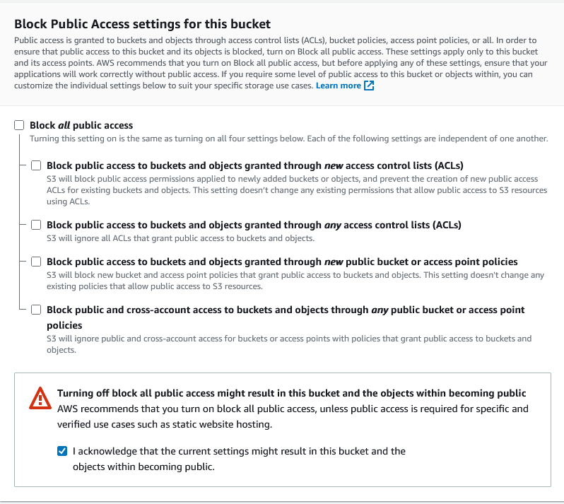 Bucket public access settings