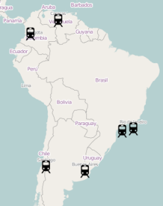 Map of metro systems in South America with basic symbols