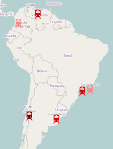  Metro systems in South America with colorized classifications