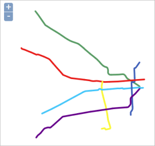 Subway map with unique colors for each line