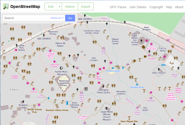 Screen Capture: Kibera, Nairobi, Kenya in OpenStreetMap