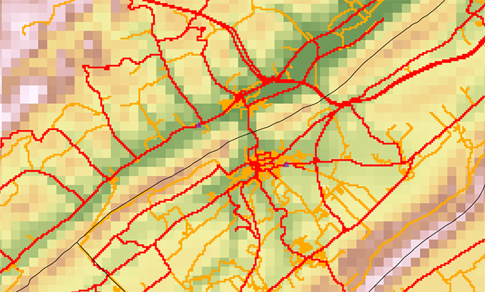 Combined roads raster layer