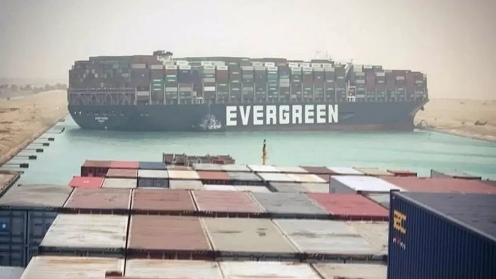 Container Ship Ever Given runs aground in Suez Canal, 23 March 2021.
