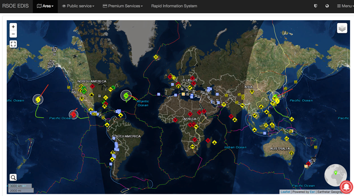 Interactive mape of the world showing current disasters taking place. It is updated every 5 minutes