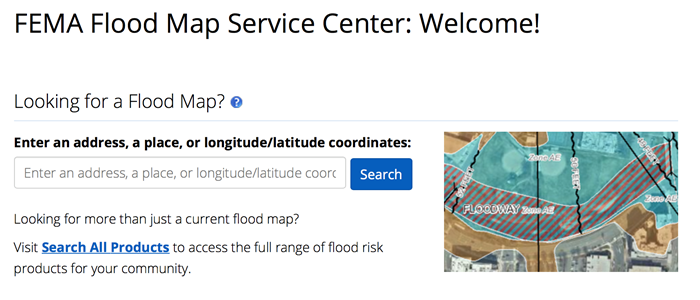 link to the FEMA Flood Map Service Center homepage