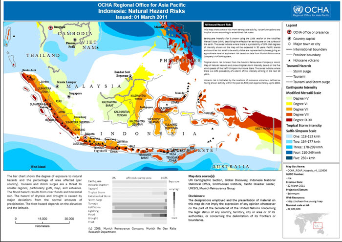 map of Indonesia with natural hazard risks