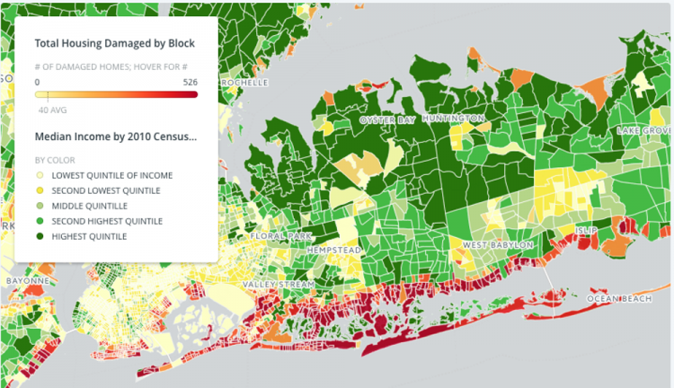 map of damage caused by Superstorm Sandy. See caption