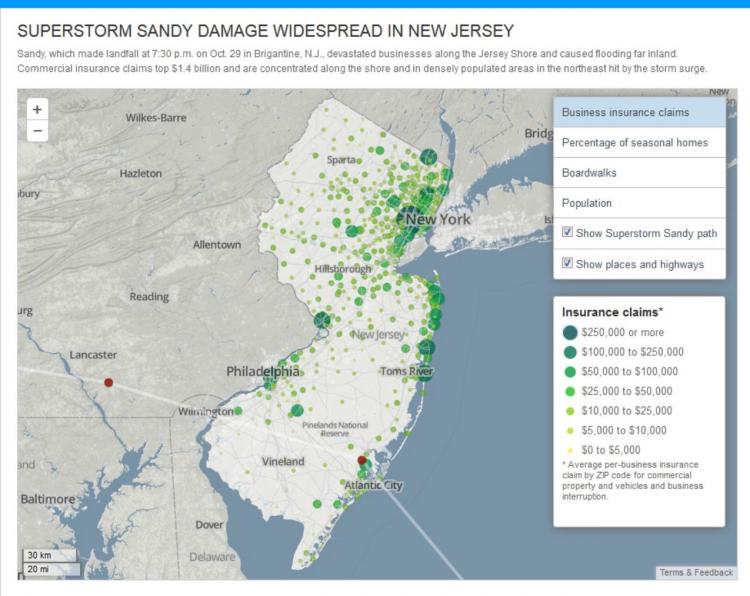 map of hurricane Sandy showing insurance claims