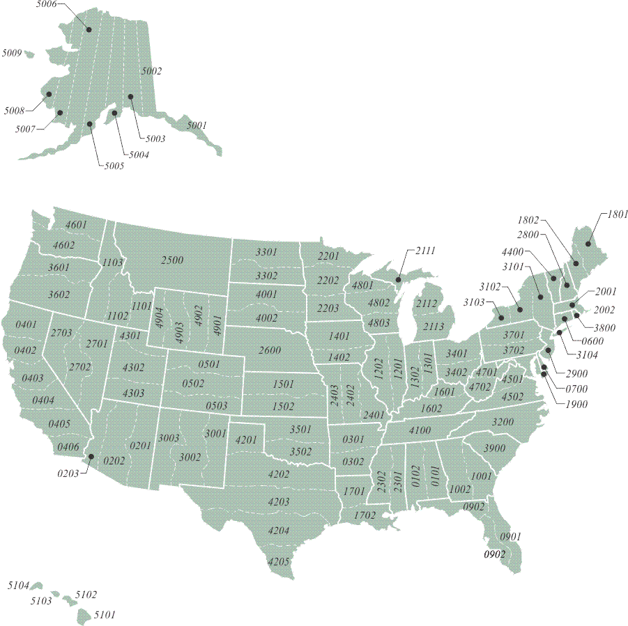 Map showing the 1983 State Plane Coordinate Zones for the United States