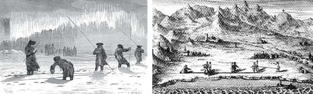 two early drawings of people collecting baseline measurements