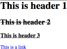 Line across the top. Header 1= large font. Header 2 = medium font with strikethrough. Header 3 = smaller font, underlined. This is a link (blue)