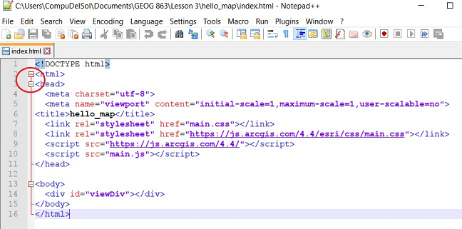 Collapsing the head section of an HTML doc in Notepad++