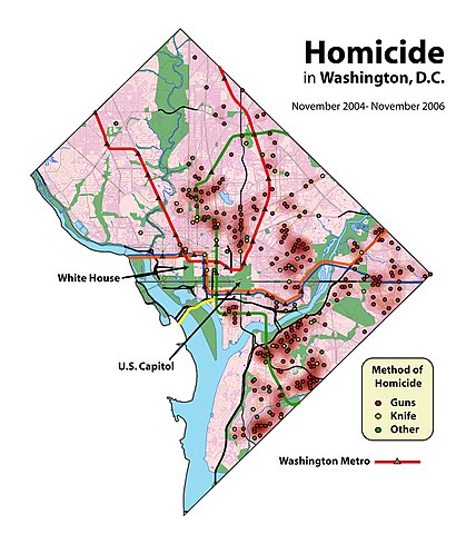 Map depicting homicides in Washington, DC.