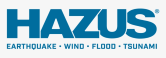 Hazus logo: word Hazus with Earthquake, Wind, Flood, Tsunami underneath 