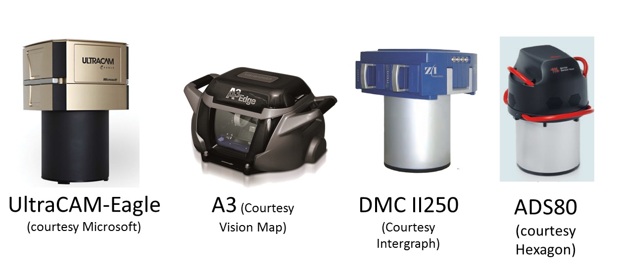 examples of large format cameras, including ultracam-eagle, A3, DMC11250, and ADS80