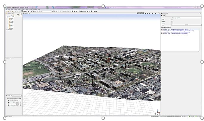 Screenshot of CityEngine user interface showing University Park campus