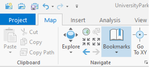 Bookmarks button is highlighted in the map tab