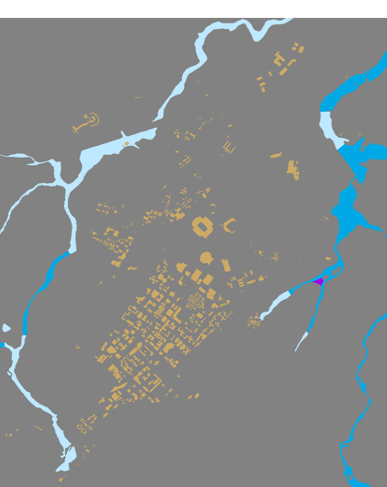 Screenshot of campus map showing various floodways.
