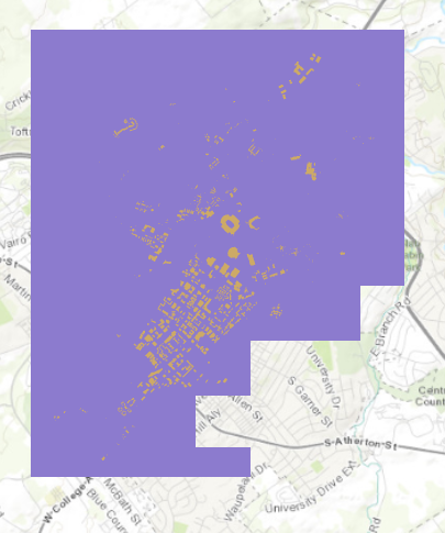 Screenshot of campus map with a raster value of 0.
