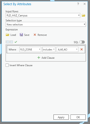 Screenshot of select by attributes