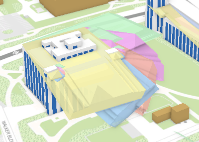 Screenshot of campus map with shadow volumes set as explained.