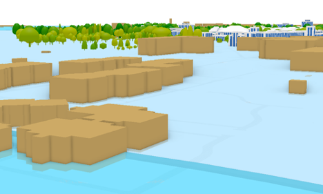 Screenshot of zoom view of buildings in a specific flood zone.