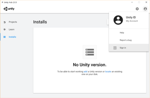 Unity Installs Screen