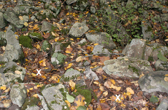 Sorted stone circle in central PA, surrounded by fallen leaves.